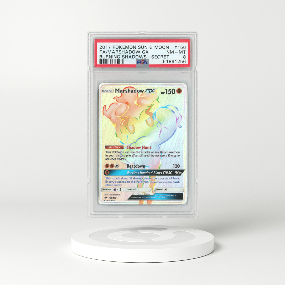 2017 Sun & Moon #156 Marshadow GX - Full Art Holo (PSA 8 NM-MT)