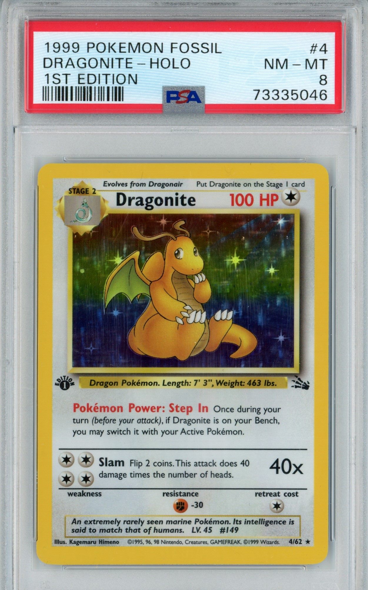 1999 Fossil #4 Dragonite - 1st Edition Holo (PSA 8 NM-MT