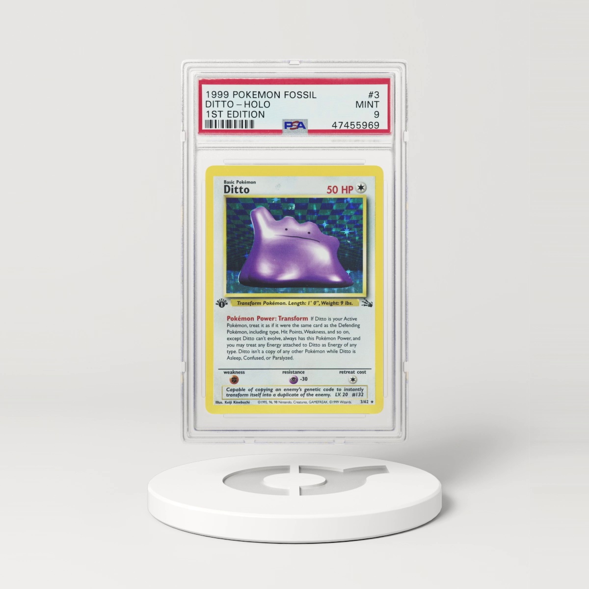 1999 Fossil #3 Ditto - 1st Edition Holo (PSA 9 MINT)