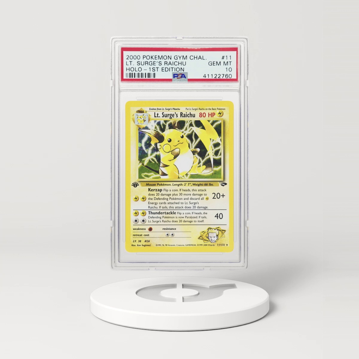 2000 Gym Challenge #11 Lt. Surge's Raichu - 1st Edition Holo (PSA 10 GEM MINT)