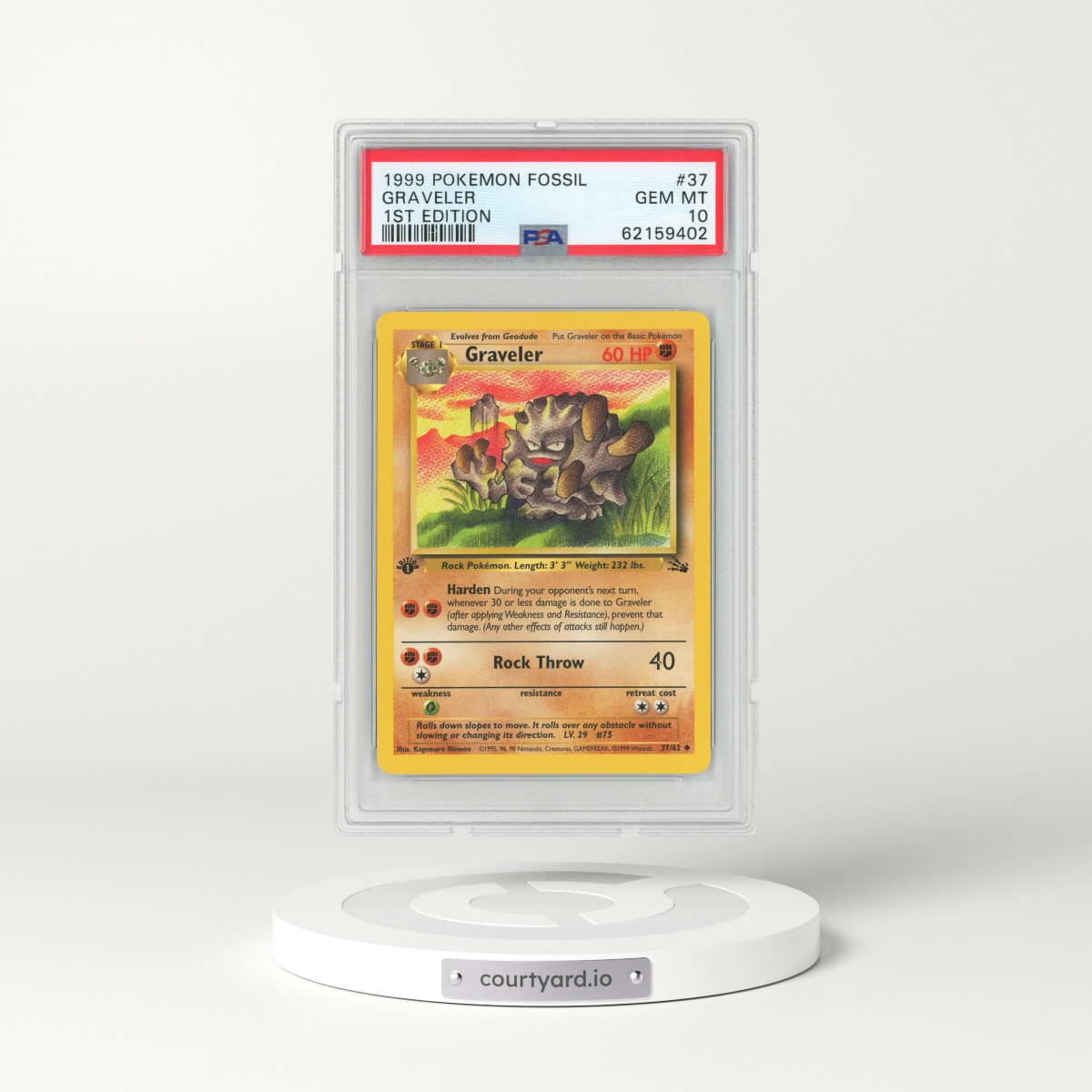 1999 Fossil #37 Graveler - 1st Edition (PSA 10 GEM MINT)