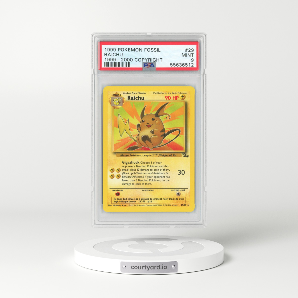 1999 Fossil #29 Raichu (1999-2000 Copyright) (PSA 9 MINT)