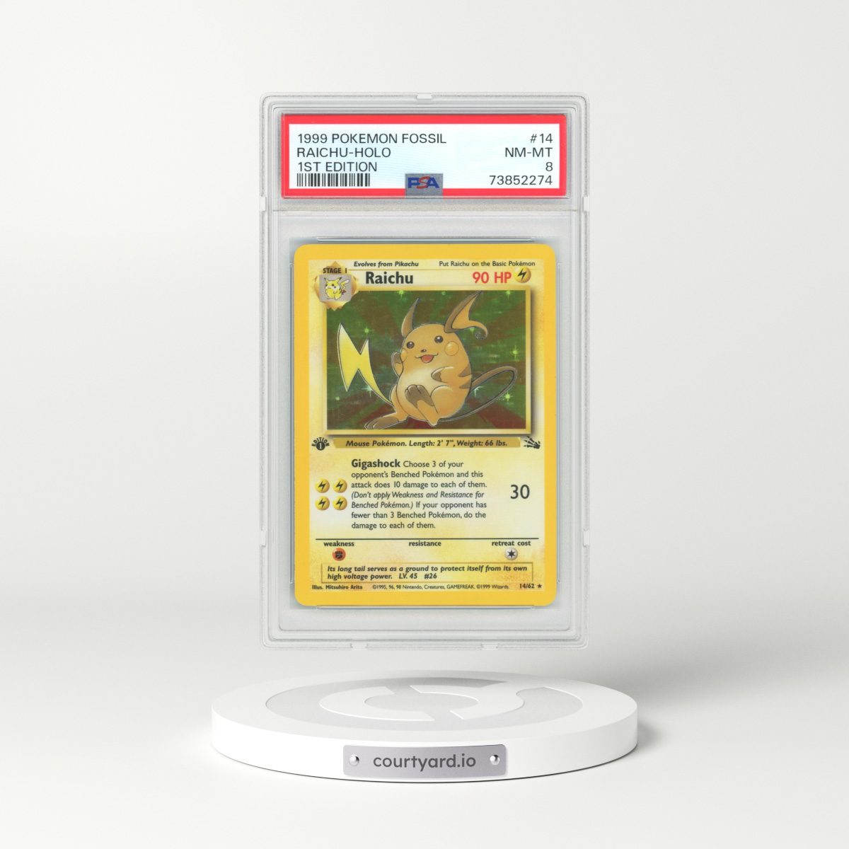 1999 Fossil #14 Raichu - 1st Edition Holo (PSA 8 NM-MT)